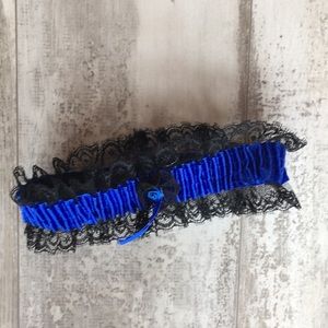 ROYAL BLUE SATIN GARTER WITH BLACK LACE